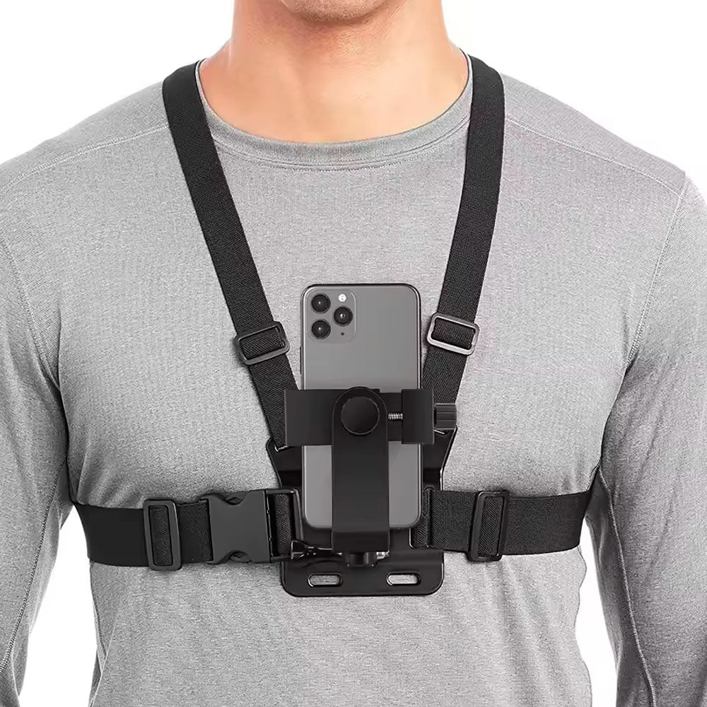 Suporte Peitoral Para Smartphone e GoPro, Cinta e Ângulo Ajustável, Universal, Preto
