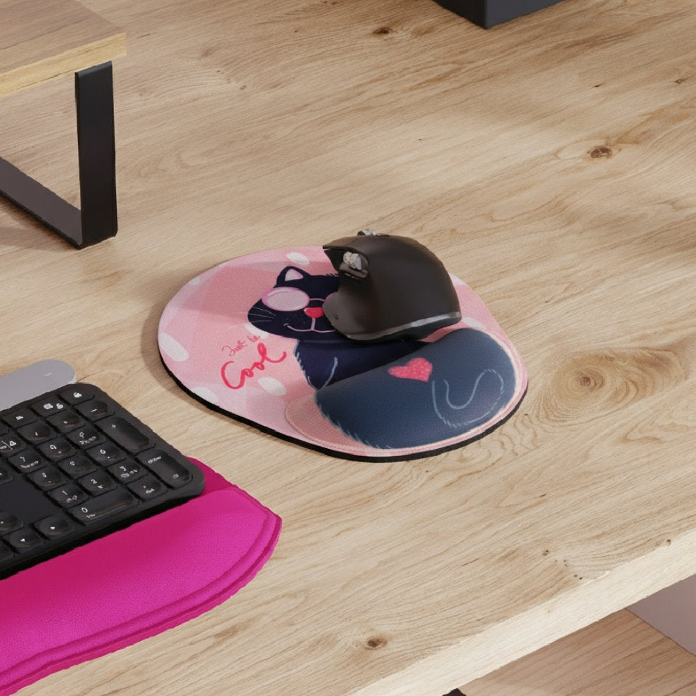 Mouse Pad Ergonômico 24 x 20,6cm, Reliza Comfort Fun, Apoio para Pulso e Base Antiderrapante - Estampa Gato
