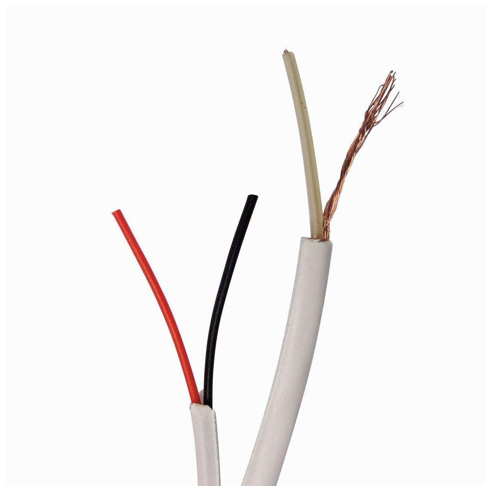 Rolo 100 Metros de Cabo Coaxial 4mm Trançado com Alimentação Interna para CFTV, Diproseg, 2x26AWG - Branco