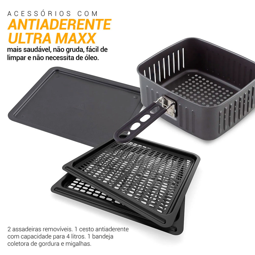 Air Fryer Oven 4 em 1 Philco 12 Litros 1800W PFR2200P 220V Preto/Prata