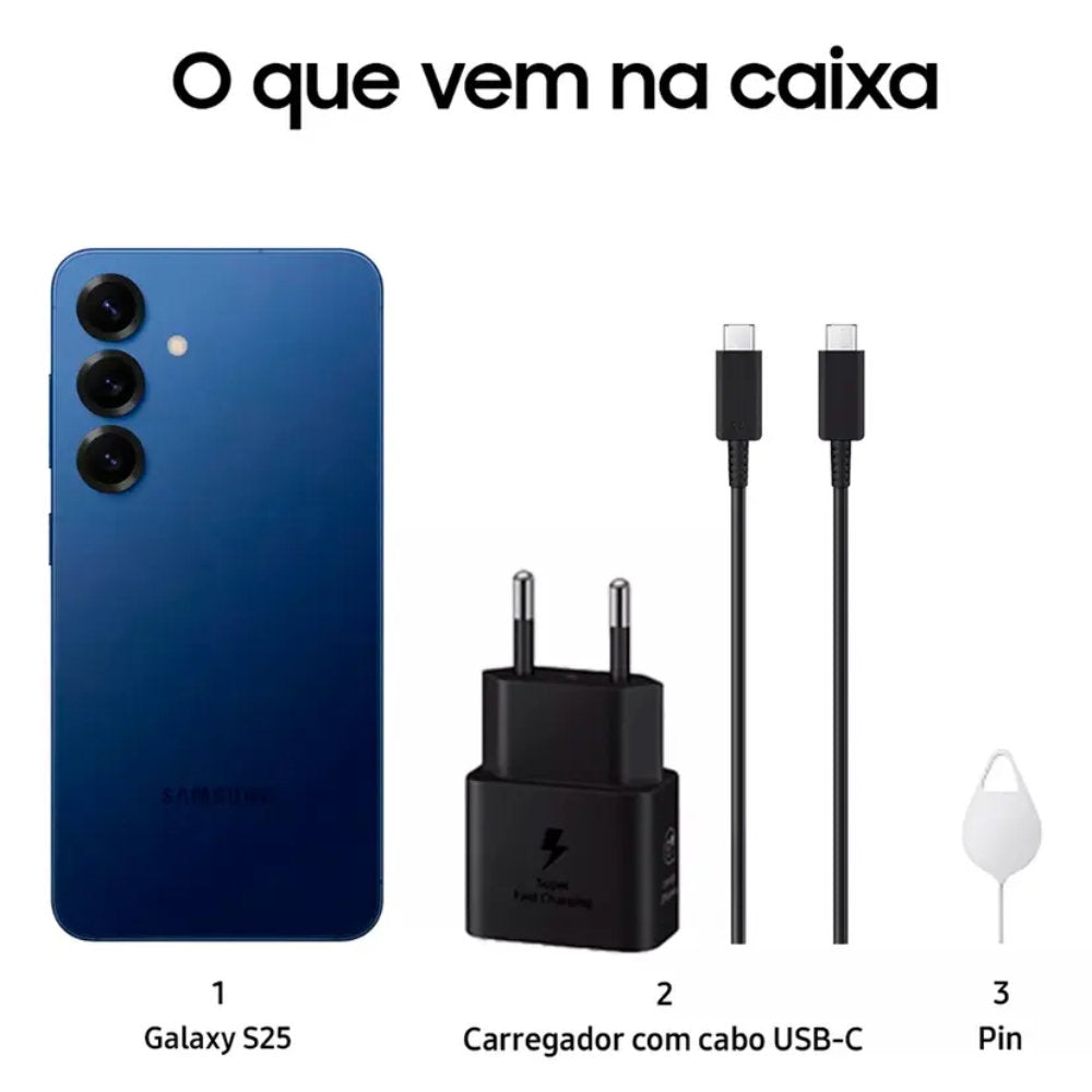 Smartphone Samsung Galaxy S25 5G Octa Core 256GB 12GB RAM Tela 6.2" Câmera Tripla - Azul Marinho