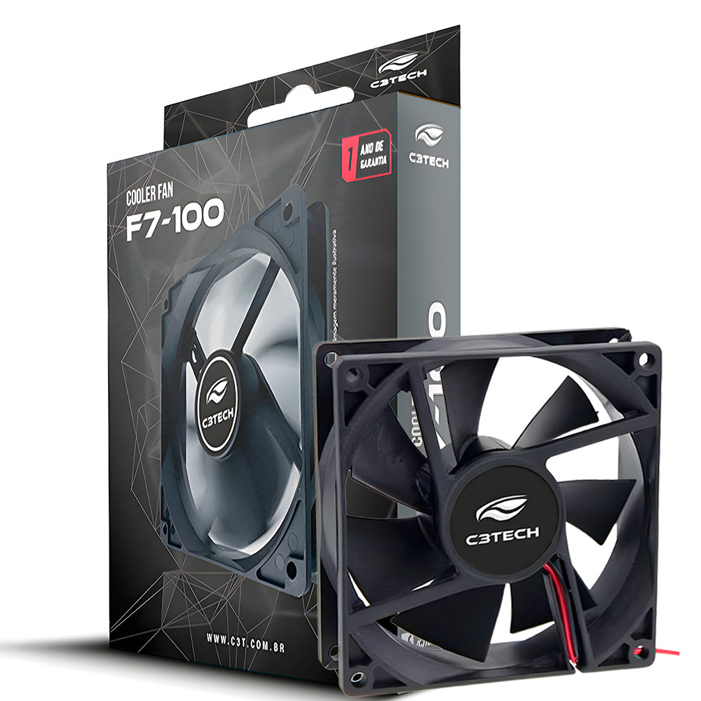 Cooler Fan C3Tech F7-100BK Storm 12x12x2.5 cm Preto - Rolamento FDB 12v 1200RPM
