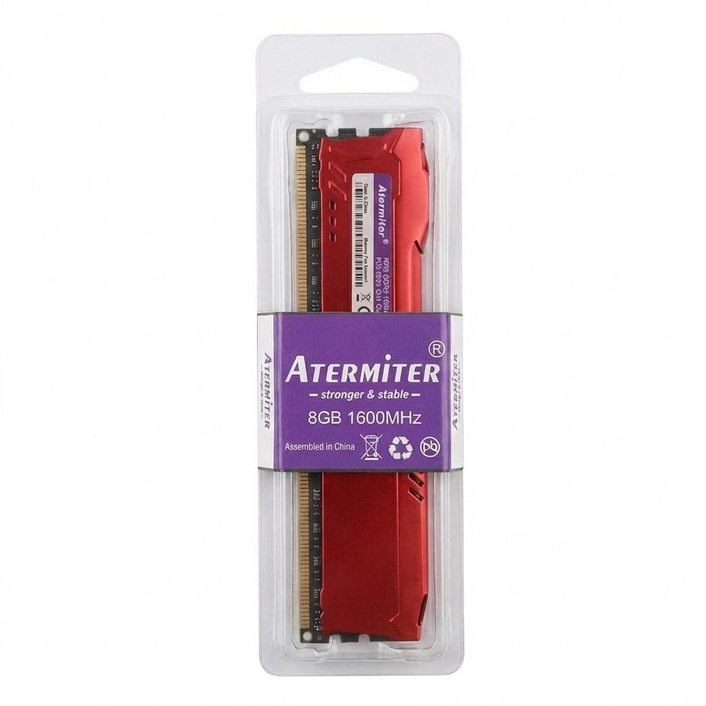 Memória RAM Gamer Desktop Atermiter 8GB 1600MHz DDR3, PC3-12800-CL11, DIMM, 1.5V, com Dissipador Vermelho