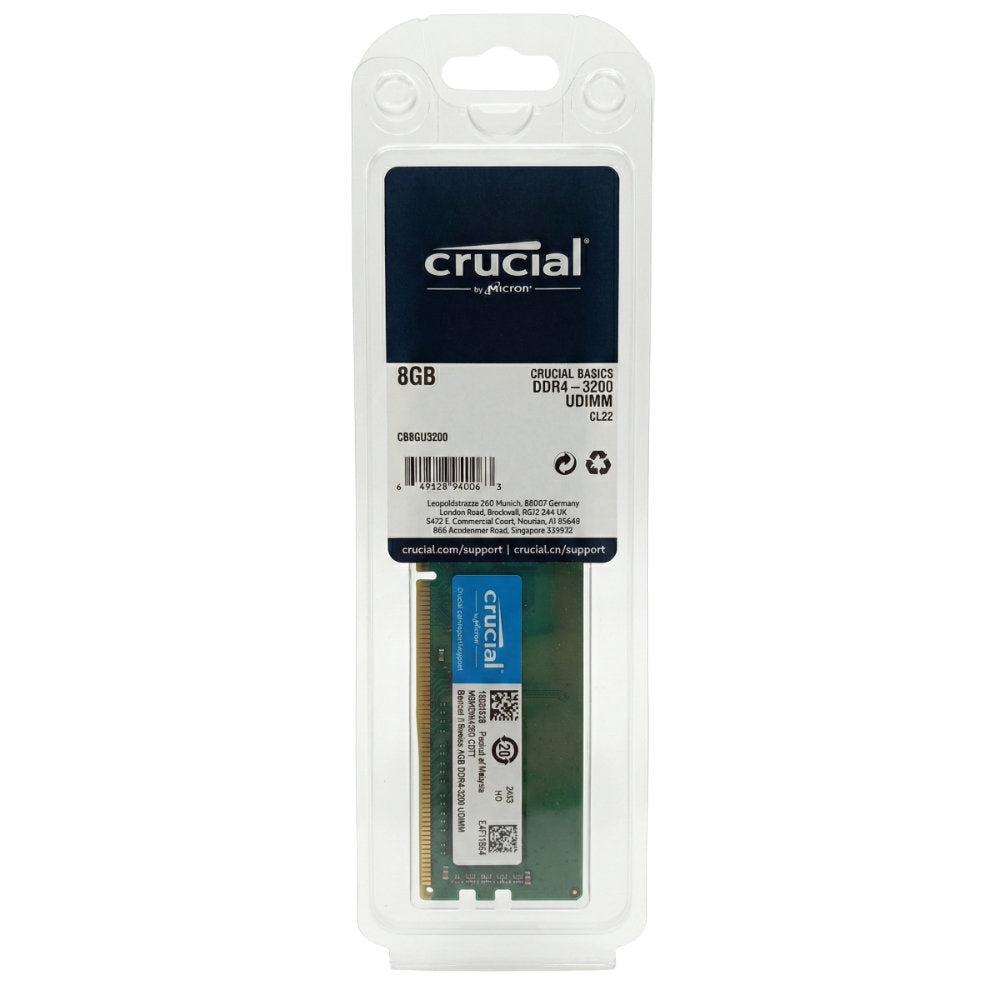 Memória RAM Desktop Crucial Basics 8GB 3200MHz DDR4 UDIMM CL22 - CB8GU3200