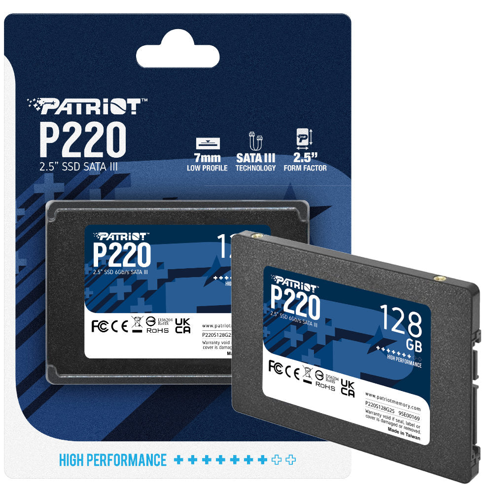 SSD Patriot P220 128GB SATA 3 2.5" Leitura 550MB/s Gravação 480MB/s P220S128G25