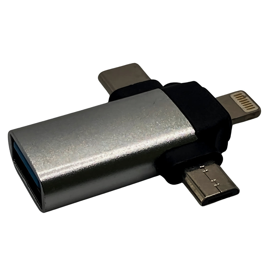 Adaptador OTG 3 em 1, USB 3.0 Para Tipo-C, Lightning e V8, KP-H006, Knup, Prata