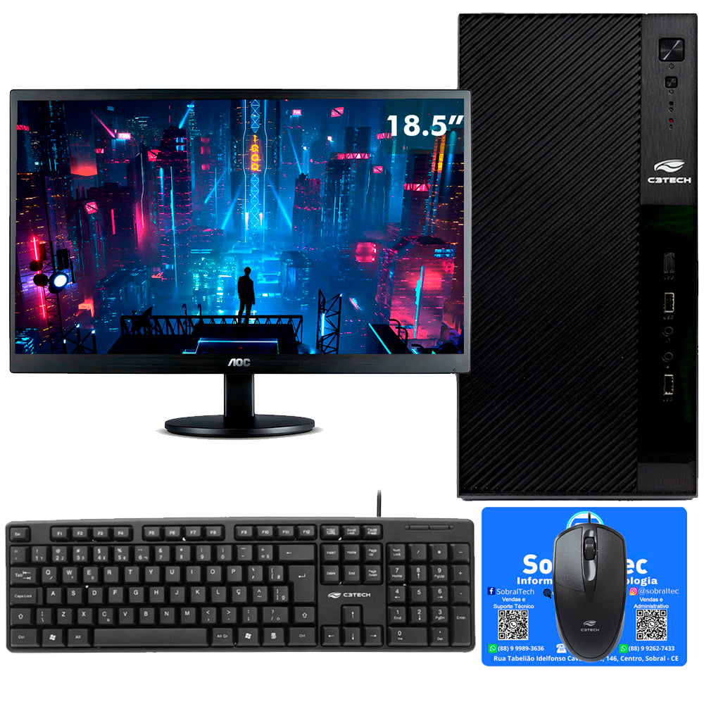 Computador Core I3, 6  Geração | SSD 256GB | RAM 4 Gb DDR4 - Windows 10 + Monitor AOC 18.5" + Teclado e Mouse