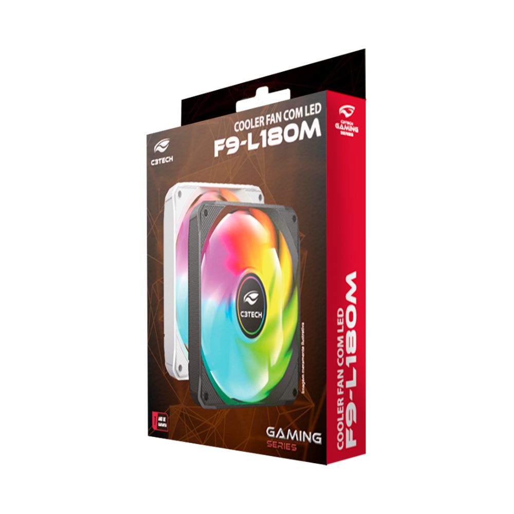 Cooler Fan C3Tech F9-L180BKM RGB, 120 mm, Rolamento Hidráulico, Molex 4 Pinos, Preto