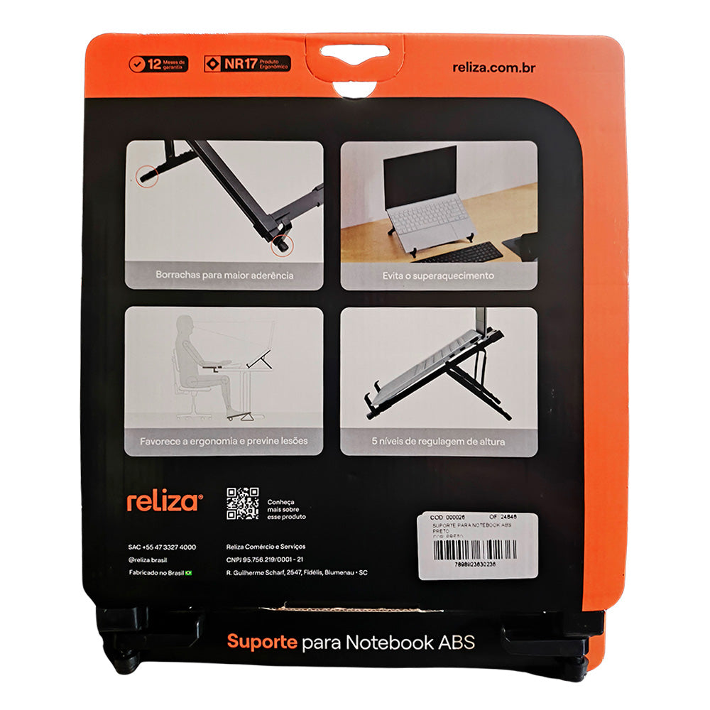 Suporte Regulavel Para Notebook, Conforto e Ergonomia, Preto, Reliza - 000026