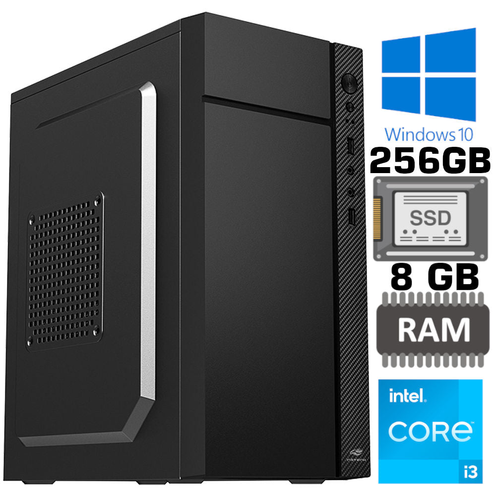 Computador Core i3-2120, Memória RAM 8GB, SSD 256GB, GT-H61 Com Slot M2, Rede Gigabit, MT-32BK, Windows 10