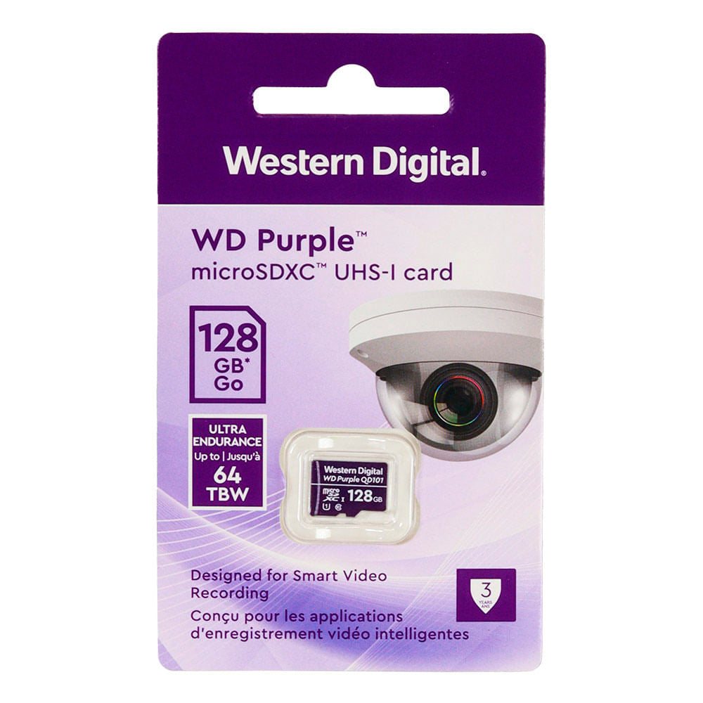 Cartão de Memória MicroSDXC 128GB WD Purple Intelbras, ‎Gravação 20Mb/s Leitura 20Mb/s, Roxo