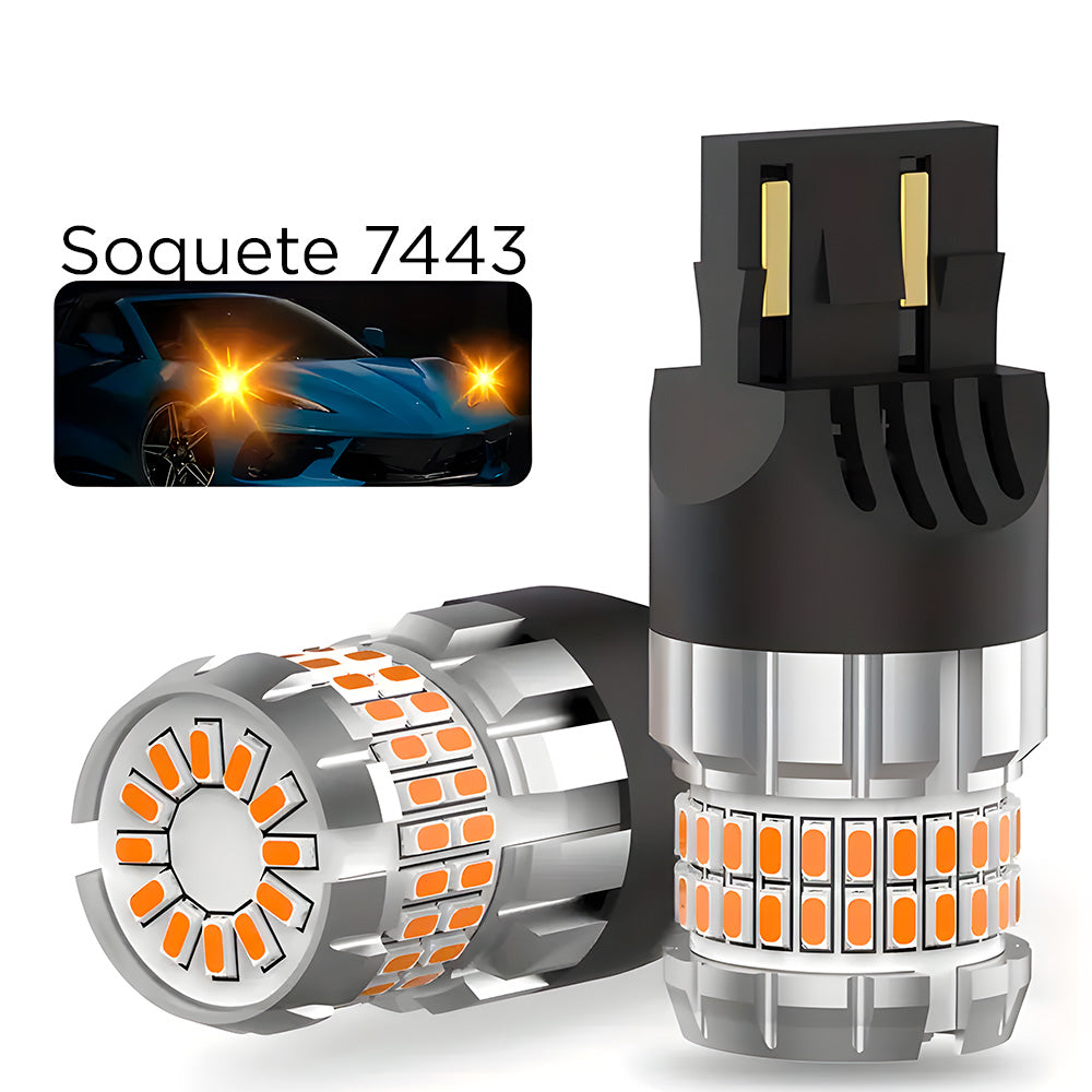 Kit Lâmpada LED CANbus, Para Lanterna Traseira do Carro, Soquete 7443, Luz Amarela, Lupu Auto