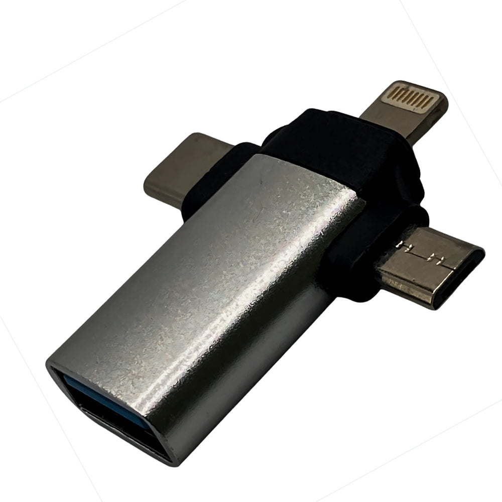 Adaptador OTG 3 em 1, USB 3.0 Para Tipo-C, Lightning e V8, KP-H006, Knup, Prata
