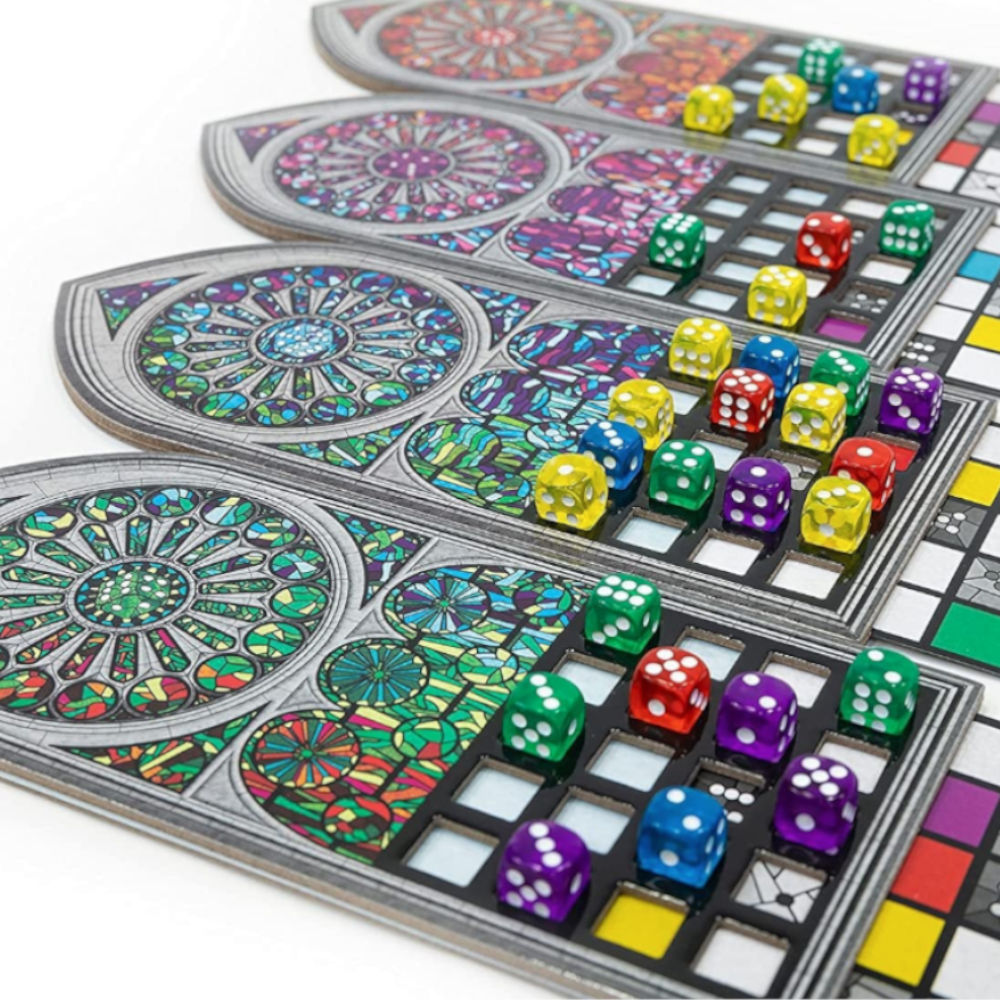Jogo Tabuleiro Sagrada Galápagos Mosaico Dados 1-4 Jogadores, 90 Dados Coloridos, 4 Molduras, 12 Cartas Padrão