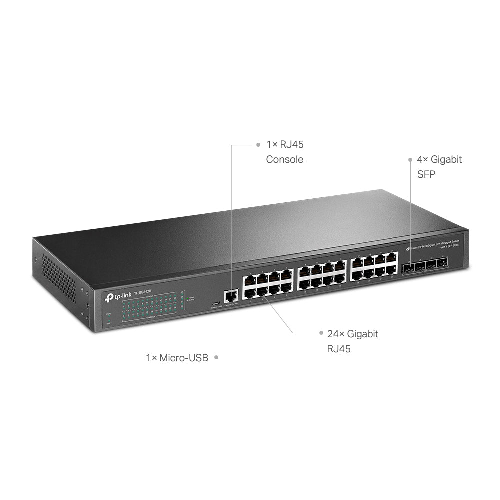 Switch 24 Portas Gerenciável TP Link TLSG3428 Giga l2+24 portas 4 SFP Jetstream - Tp-Link