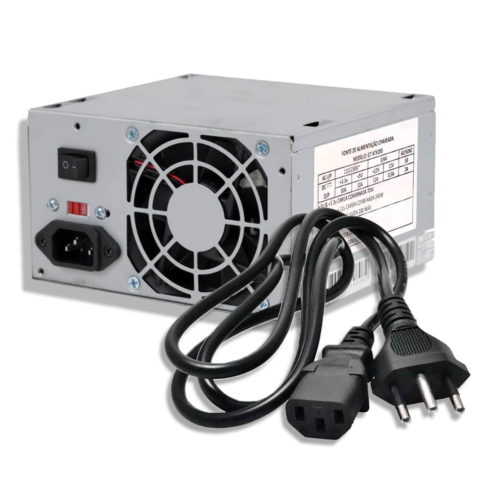Fonte De Alimentação ATX 200W Potência Real Goldentec GT200R Com Cabo de Força