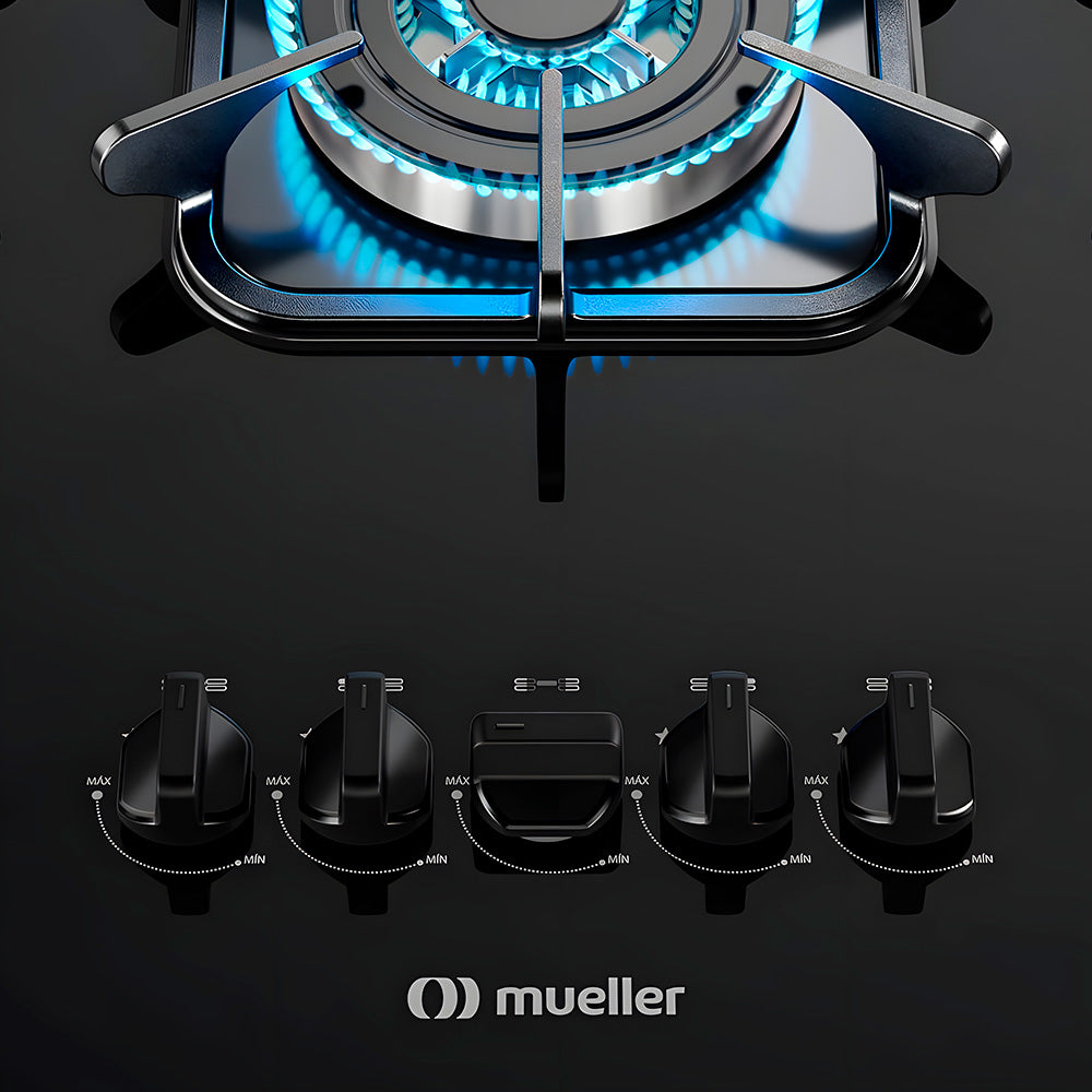 Fogão Cooktop á Gás Mueller 5 Bocas Preto, Bivolt