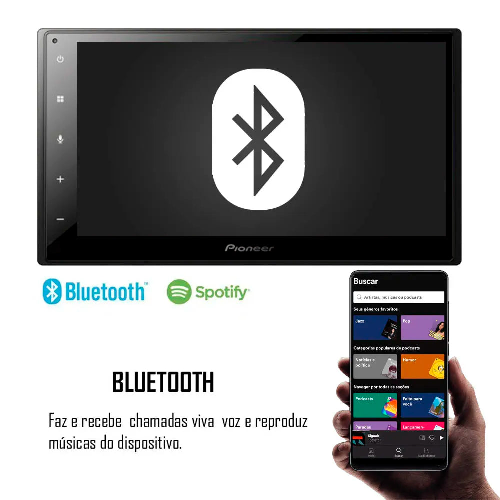 Central Multimídia Pioneer 2-Din, Tela 6,8