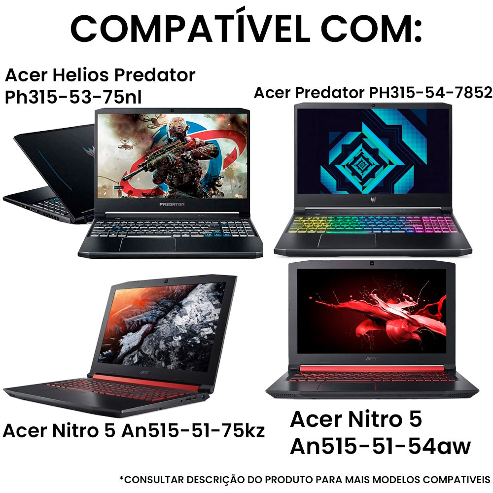 Teclado Para Notebook Compatível Com Acer Nitro AN515,AN517, Predator Ph315-53, PN, LG05P-N10BRL1, Preto ABNT2