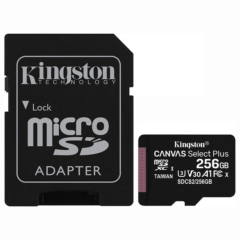 Cartão de Memória MicroSD Kingston Canvas Select Plus 256GB, Classe 10, UHS-I, Leitura 100MB/s, com Adaptador SD