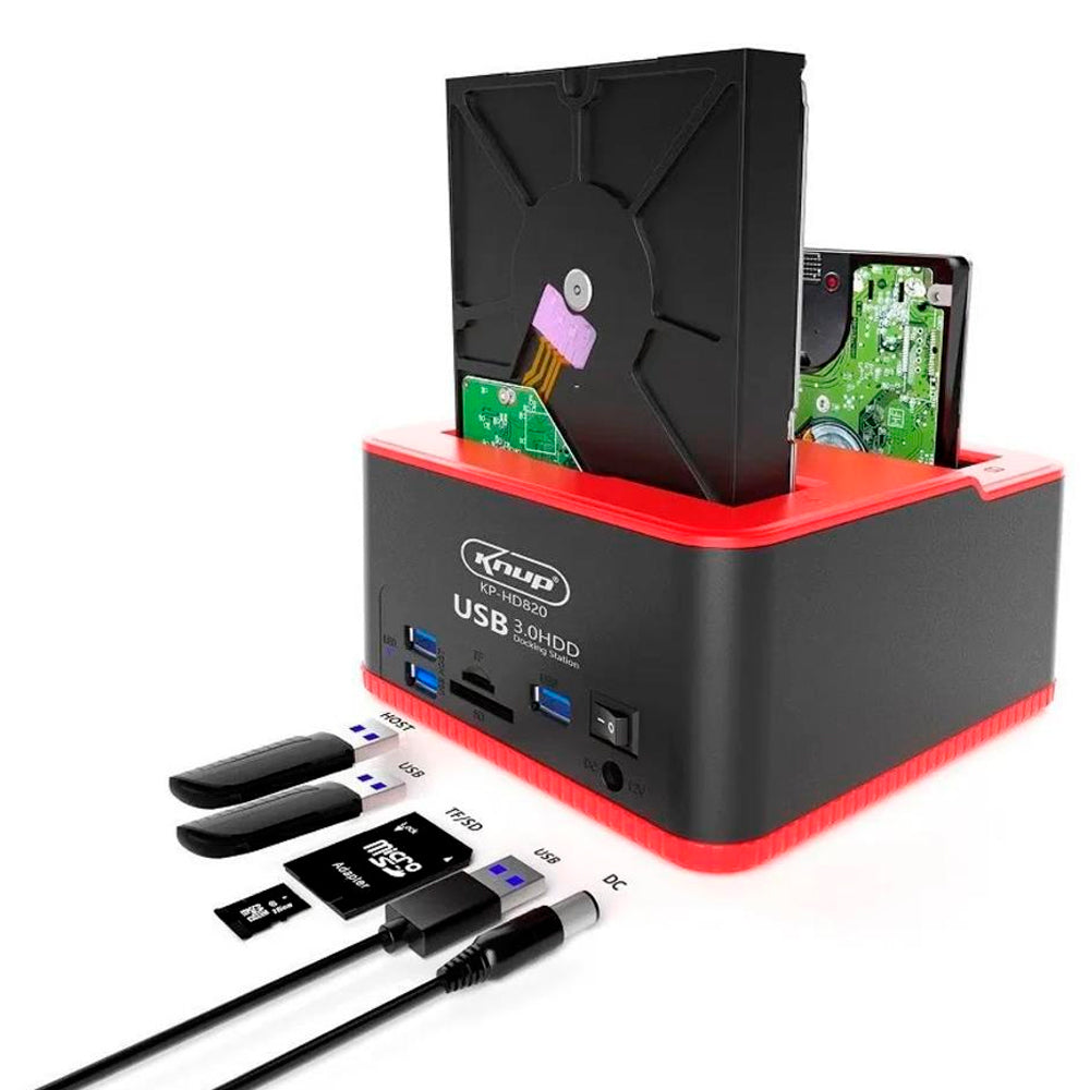 Dockstation Vertical Para HDD de 2.5" e 3.5", Com Entrada Para USB e Cartão de Memoria - KP-HD820