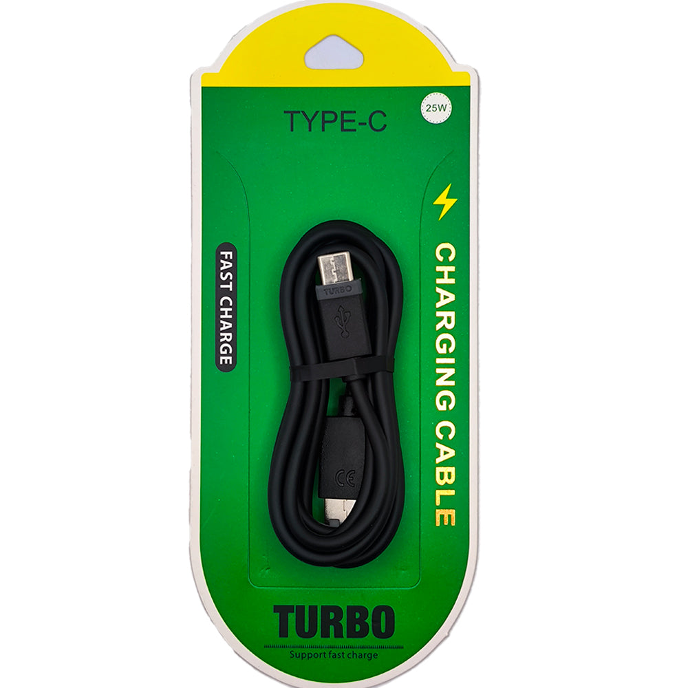 Cabo USB Para Tipo-C, Carregamento Rápido, 25W, 1 Metro de Comprimento, Preto, Caixa Verde