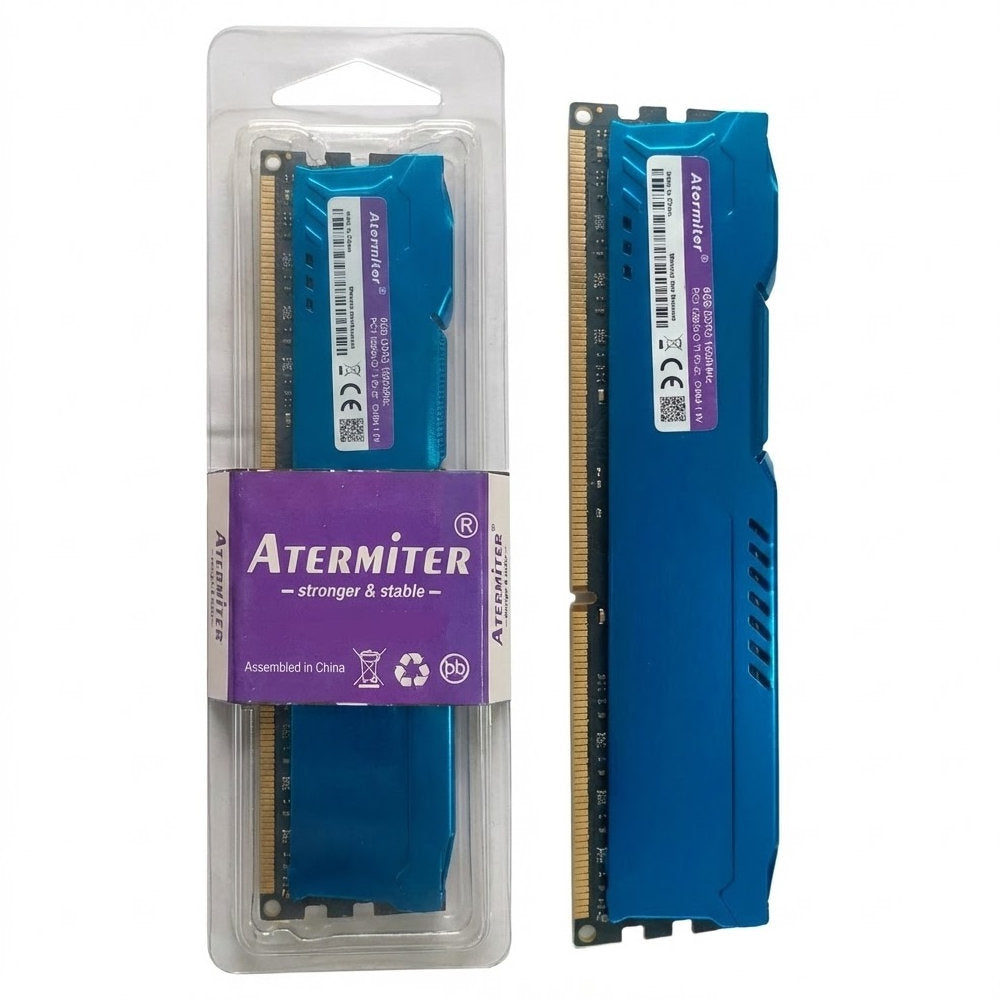 Memória RAM Gamer Desktop Atermiter 8GB 1600MHz DDR3, PC3-12800-CL11, DIMM, 1.5V, com Dissipador Azul