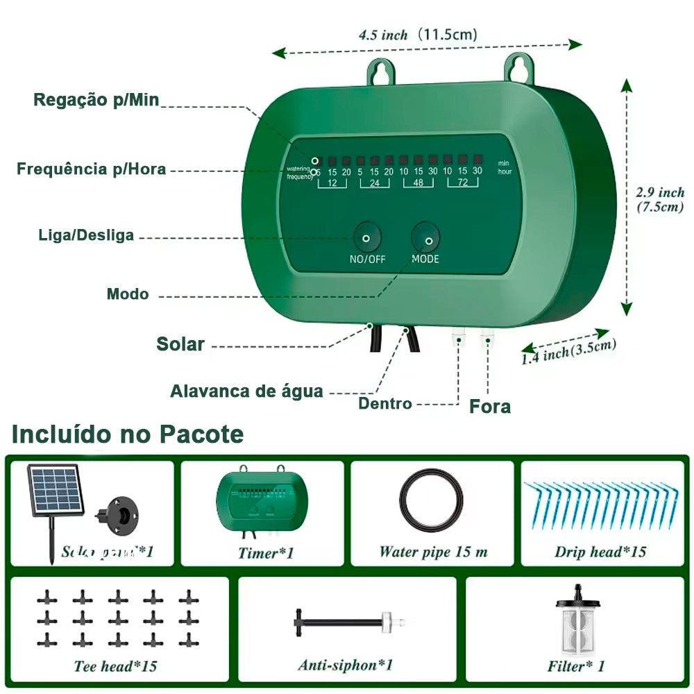 Kit de Irrigação Alimentado Com Painel Solar de 2W, Com Sistema de Rega Automático