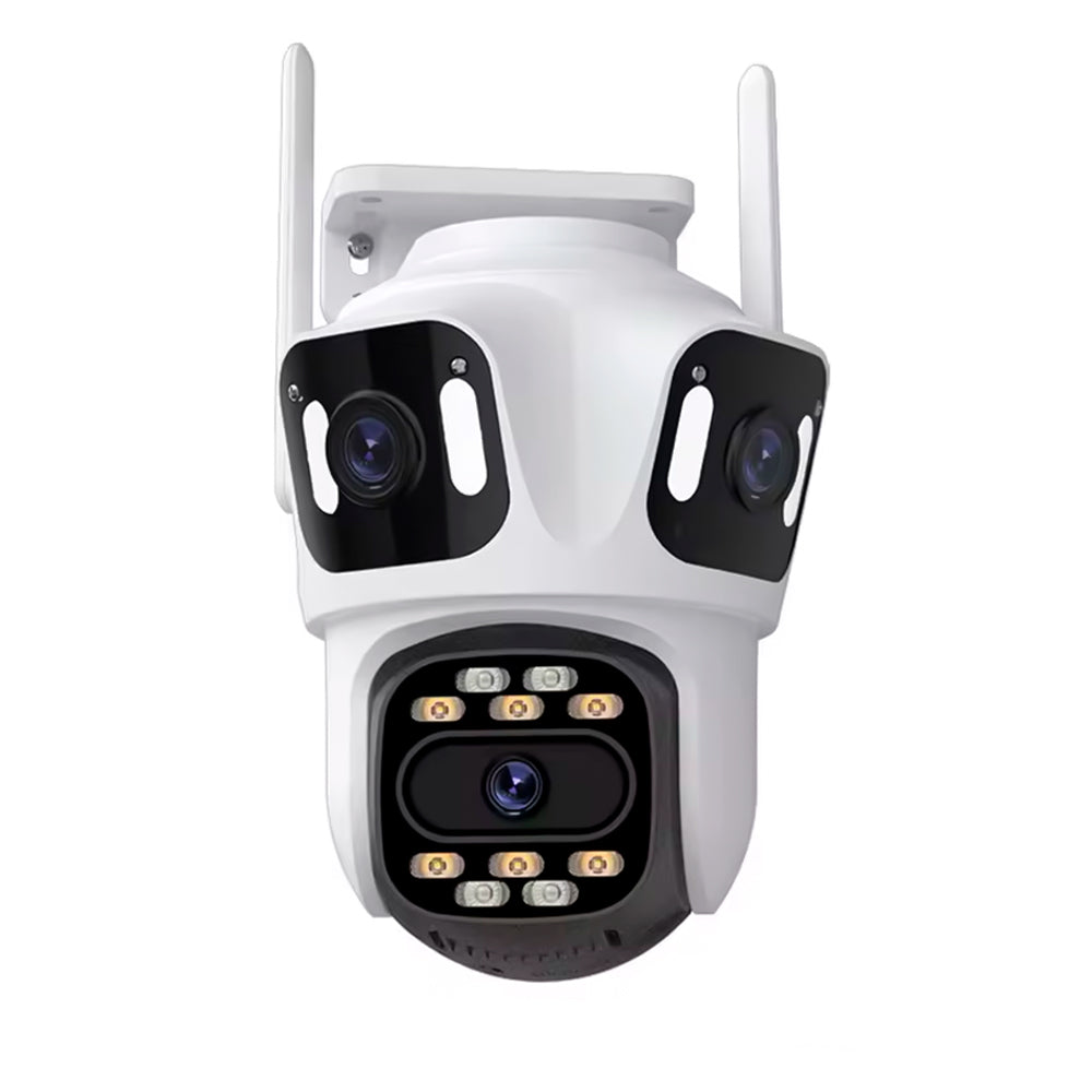 Câmera de Segurança Lente Tripla Giratória IP, Full HD 8MP, Wi-Fi Bluetooth, Compatível Alexa, APP iCSee - Branco