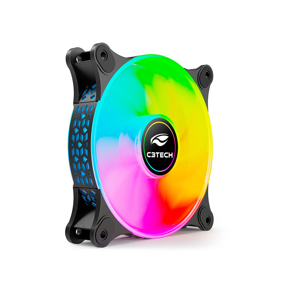 Cooler Fan F9‑L160BKRGB C3Tech RGB 120mm 9 lâminas, 5V, Rolamento Hidráulico, Molex 4‑pinos, 1.200RPM, 30dBA, Preto