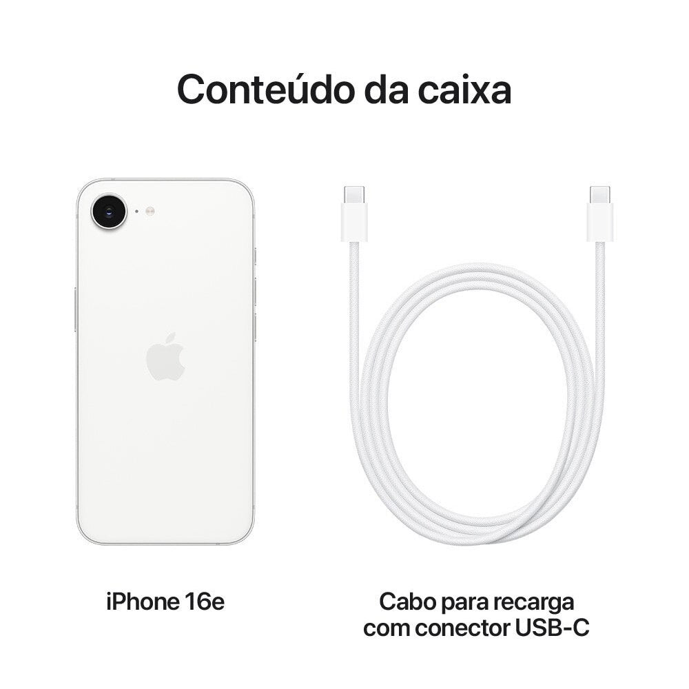 Apple iPhone 16e 128GB Branco Tela 6.1" Câmera 48MP Chip A18 5G
