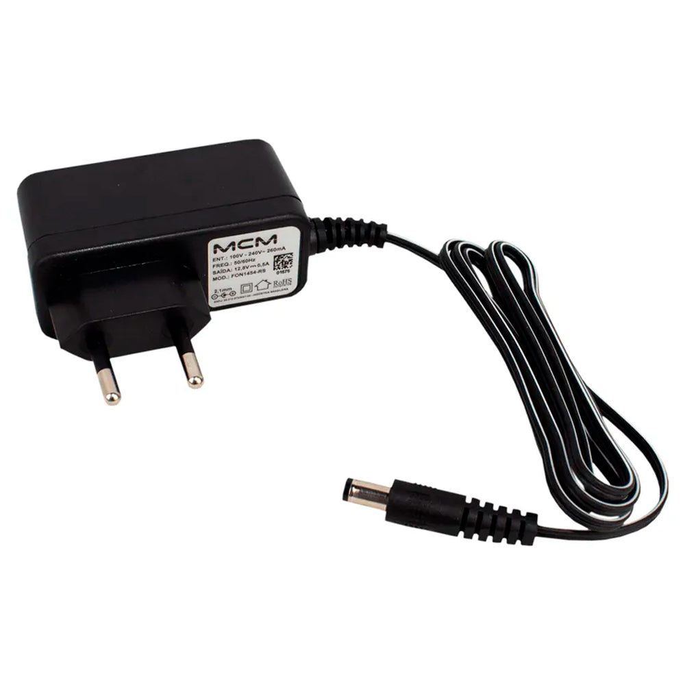 Fonte de Alimentação MCM FON1454-RS 12,8V 0,5A com Bivolt Automática (100–240V), Plug Garra, Linha Wall Plug