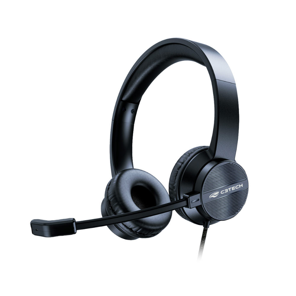 Headset USB C3Tech PH-380BK, Drivers 40 mm, Microfone Rotativo 120°, Redução de Ruído, Cabo de 1,8 m, Plug & Play