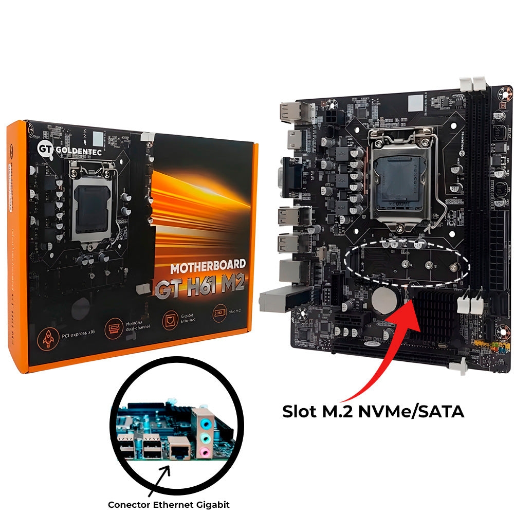 Kit Para Montagem de Computador, Placa Mãe GT-H61, Processador Core i3-3220, Memória 8GB DDR3, Cooler