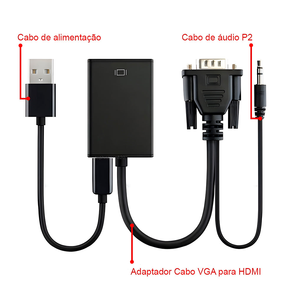 Adaptador Conversor VGA Para HDMI Com Audio e Vídeo Full HD, Exbom - CC-VHA30