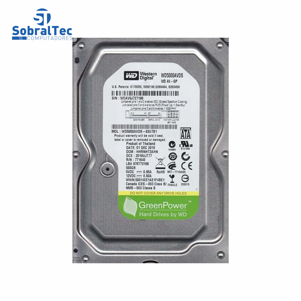 HD Interno Para Desktop 500Gb Sata2 5400Rpm Western Digital WD5000AVDS