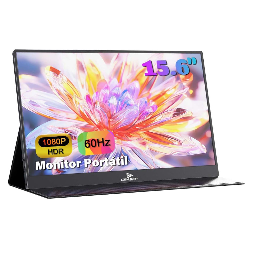 Monitor Portátil Grasep 15,6" Full HD IPS HDR10 USB-C HDMI Leve Versátil Para Trabalho Estudos E Jogos