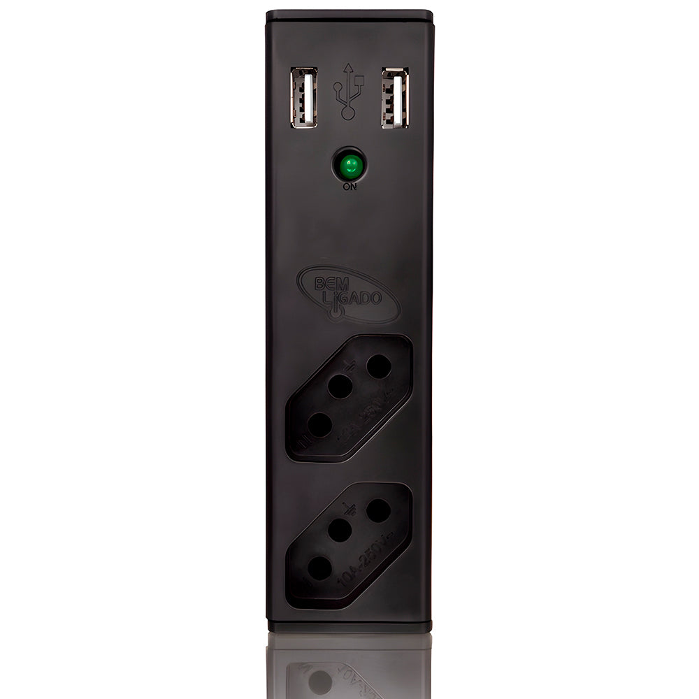 Carregador USB 2.1A, Com Filtro Bem Ligado, 2 Tomada, FL-USB21GBK, Coletek, Preto