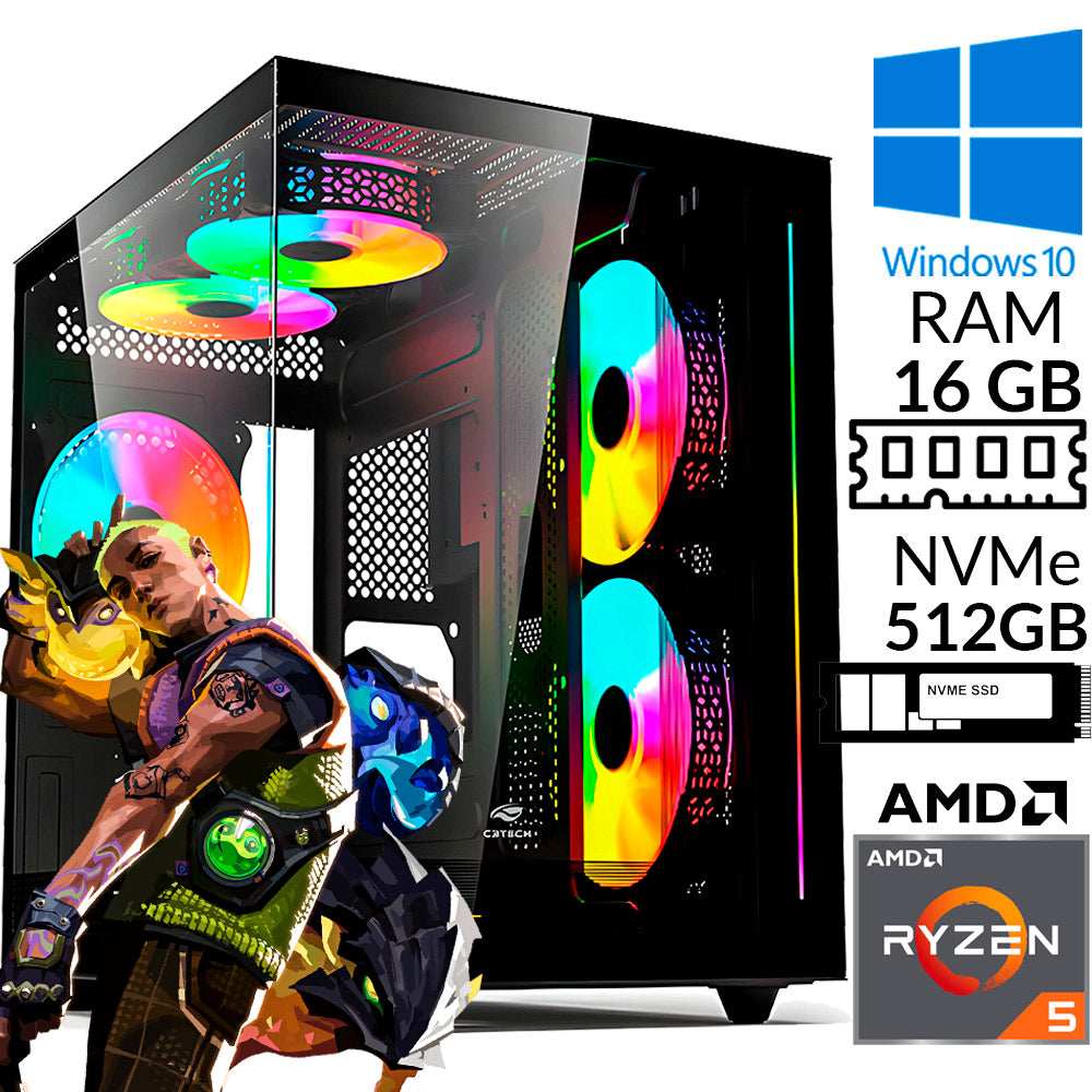 Computador Gamer Ryzen 5 5600GT, Vega 7, RAM 16GB DDR4, SSD M.2 NVMe 512GB, Windows 11 Pro, Gabinete Aquario