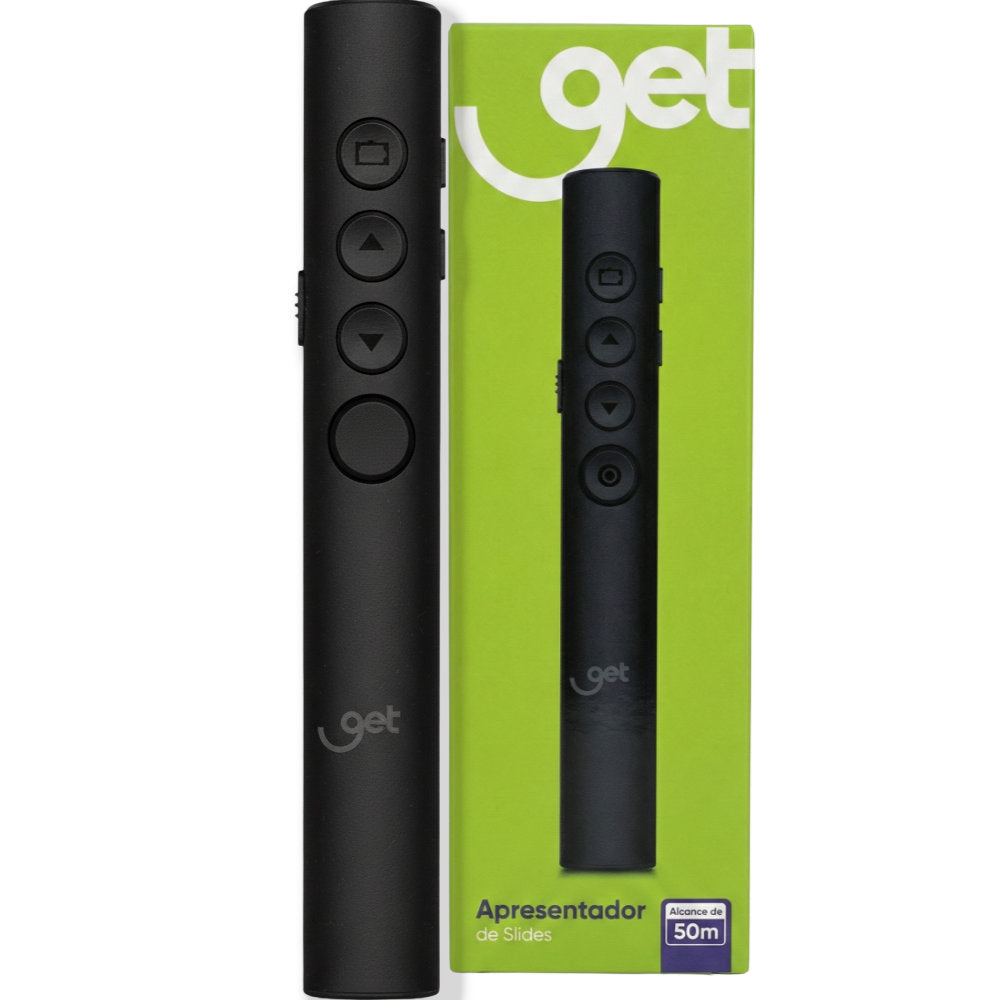 Apresentador de Slides Wireless, Controle de Volume, com Laserpoint, GET, Preto