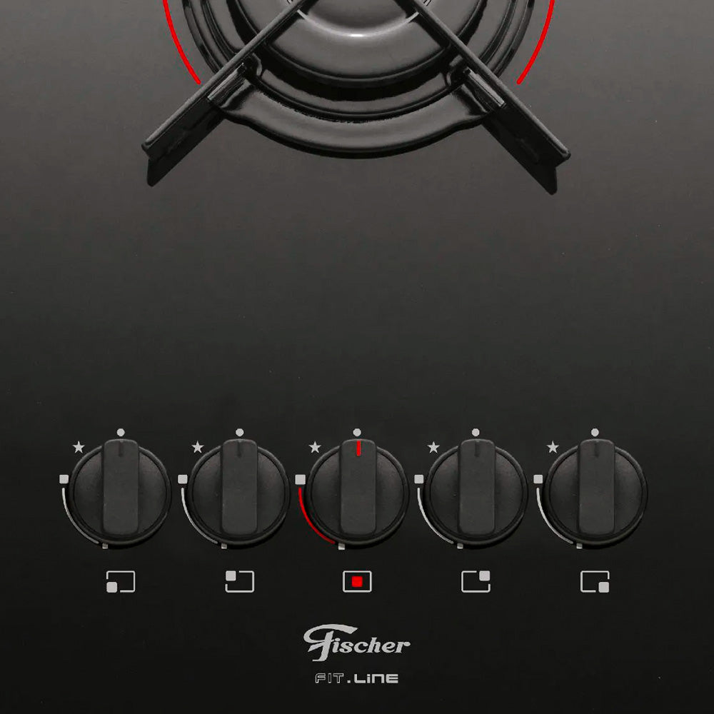 Fogão Cooktop 5 Bocas Fischer 5Q FIT LINE Gás Mesa Vidro Preto BIVOLT