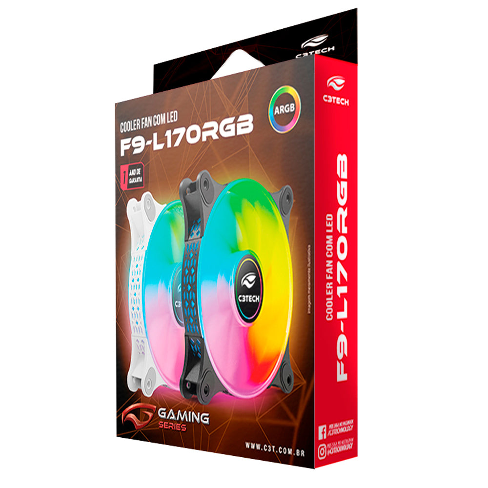 Cooler Fan Gamer, LED ARGB, F9-L170WH, 12cm, 6 Pinos, C3Tech Gaming, Branco