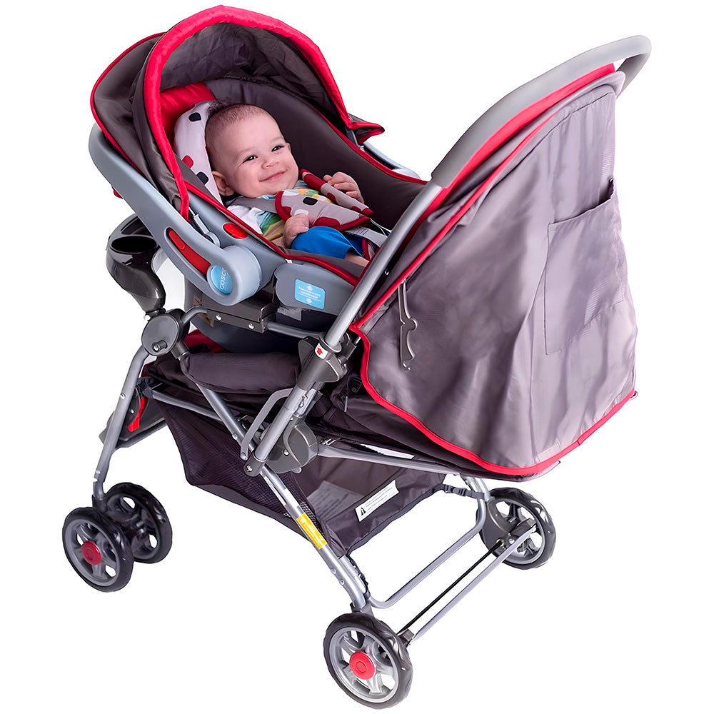 Conjunto Carrinho de Bebê Reclinável Com Bebê Conforto, Cosco Kids, Travel System Reverse, Vermelho