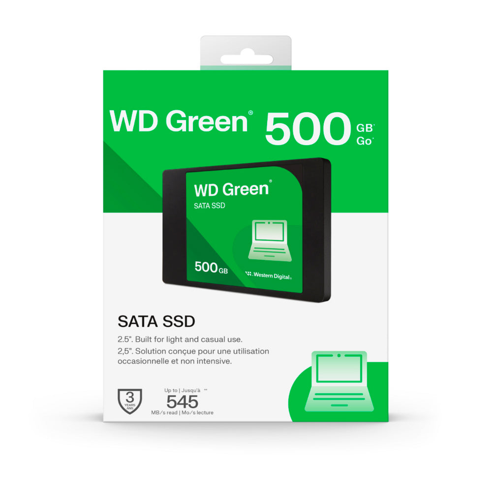 SSD WD Green 500GB 2.5" SATA III 6Gb/s, 7mm, Leitura até 545MB/s, 3D NAND, WDS500G5G0A