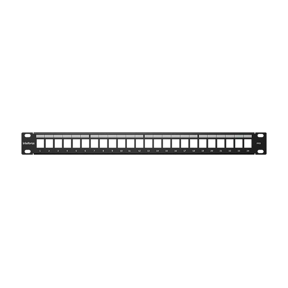 Patch Panel Blindado Descarregado Intelbras, Com 24 Portas, Guia Traseira, PPDB24P