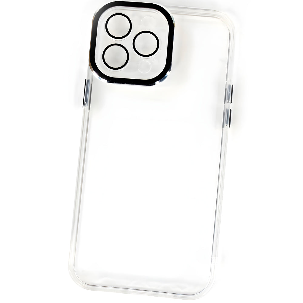 Capa Para iPhone 15 Pro Max, Transparente, Acabamento em Acrílico, Com Proteção de Câmera, Detalhes em Preto, BGM