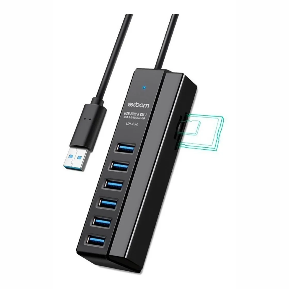 Hub Usb 8 Em 1 Com 6 Portas Usb 1 Sd 1 TF Exbom UH-R36