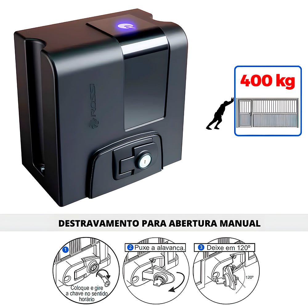 Motor de Portão Rossi DZ ATTO 36 Nitro 127V/220V Suporta Portão Até 400KG, Abertura em Até 3 Segundos