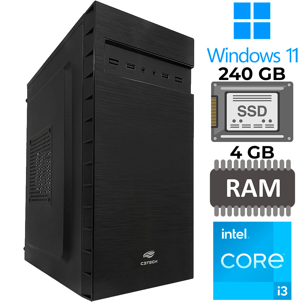 Computador Core i3-7100, Placa H110, Ram 4GB DDR4, SSD 240GB, Gab ATX MT-32BK, Windows 11, Mouse Pad Brinde