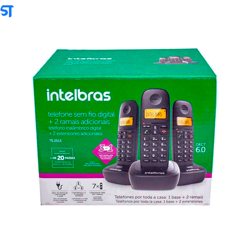 Telefone sem Fio Intelbras com 2 Ramais Adicionais TS2513 Preto